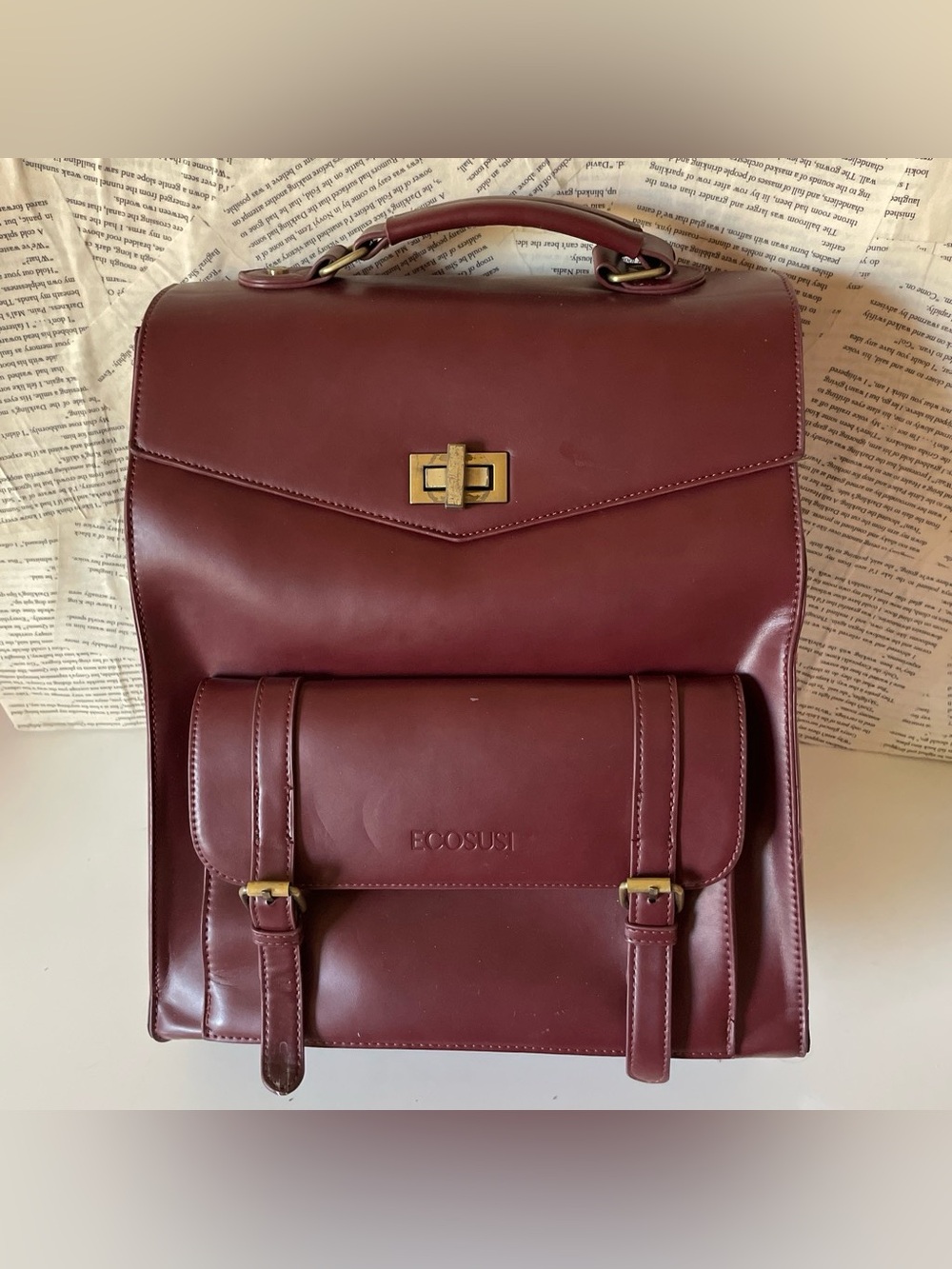 ECOSUSI Burgundy Leather Backpack Dark & Light Academia Aesthetic - Picture 2 of 9